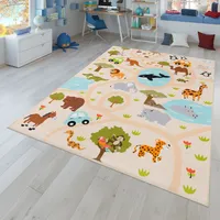TT Home Kinderteppich Babyzimmer Teppich Kinderzimmer Rutschfest Tiere Weltkarte Autos Größe 80x150 cm