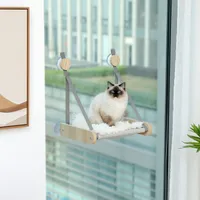 PurpurRain Fensterliege, Holzrahmen, 4 Saugnäpfe, für Katzen bis 13 kg