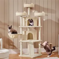 Yaheetech Kratzbaum 175 cm stabiler Katzenbaum mit Sisalstämen & Höhlen, Beige