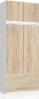 Kleiderschrank AKORD S90 mit Aufsatz Weiß 90 Front Sonoma-Eiche B90xH234xT51