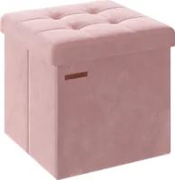 SONGMICS Sitzbank mit Stauraum, klappbare Sitztruhe, Fußbank, 38 x 38 x 38 cm, bis 300 kg belastbar, Pastellrosa