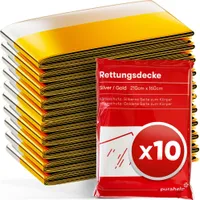 PURAHELP Rettungsdecke Gold Silber (10 Stück) - Wetterfeste Notfalldecke für Erste Hilfe & Outdoor - Kompakt für Auto & Camping