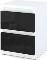 STIV Möbel | Nachttisch - Nachtschrank mit 2 Schubladen - weiß / schwarz Gloss H40cm B30cm T30cm
