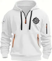 ASKSA Herren Hoodie Basic Jogging Sport Hoodie Kordelzug Mit Taschen Slim Fit Reissverschluss Gym Pullover,B Weiss,5XL