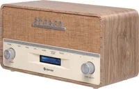 Radio cyfrowe Denver DAB-36LW Retro DAB+ z Bluetooth, wejściem AUX, zegarem i funkcją alarmu, drewniana obudowa
