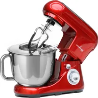 Lehmann Küchenmaschine 1300W mit 5L Edelstahl-Rührschüssel, inkl. Rührhaken, Knethaken, Schneebesen, Spritzschutz, 6 Geschwindigkeiten, Rot