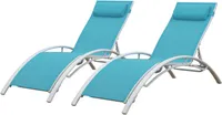 2er Set Liegestühle GALAPAGOS aus blauem Textilene - weißes Aluminium