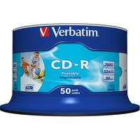 Verbatim CD-Rohling - CD-R Rohling - 700 MB - 52x Schreibgeschwindigkeit - 50er Pack - 120mm - Druckbar - 1,33 Stunde(n) Maximale Aufnahmezeit