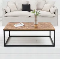 cagü: Industriedesign Couchtisch [SITA] Natur aus Mangoholz in Fischgratoptik handgefertigt 100cm x 50cm Rechteckig
