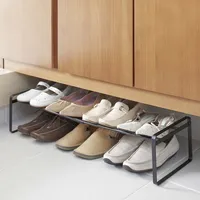 Yamazaki Schuhregal mit 1 Ablage schwarz ausziehbar platzsparend schmal Metall Schuhablage für 3-5 Paar Schuhe 40-70x17x25cm "FRAME"