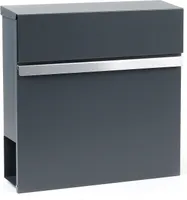 Wiltec Designer Briefkasten V50 Anthrazit und Edelstahl 370 x 105 x 370 mm, Wandbriefkasten mit Schloss, Sichtfenstern, Zeitungsrolle, Postkasten aus galvanisiertem Stahl