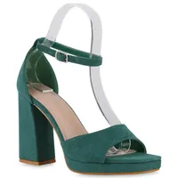 VAN HILL Damen Riemchensandaletten Sandaletten Plateau Vorne Schuhe 840399, Farbe: Grün, Größe: 40