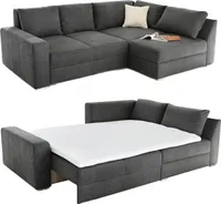 FFederkern Ecksofa Dauerschläfer Schlafcouch Topper Bettkasten in Anthrazit Grau / 15107