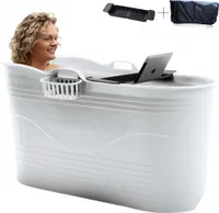 HelloBath® Mobilní vana pro dospělé XL - Ideální do malých koupelen - 125cm - Světle šedá - Vana - Vanová police a naklepávání