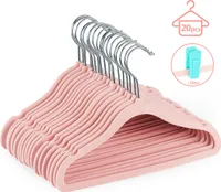 20 Stück Kinderkleiderbügel mit Samtbezug, Baby Samt Kleiderbügel mit 10 Kleiderbügel Clips für Kleiderschrank Schrank Kleidung, Rosa
