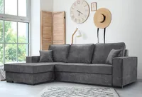 Sofa rozkładana ze schowkiem i funkcją spania - Sofa z automatycznym mechanizmem jezdnym, Tkanina welurowa, Narożnik tapicerowany, Tkanina Palladium, Wytrzymała i wygodna | 223 x 160 cm | Szary