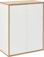 FACKELMANN Doppel-Midischrank FINN / Badschrank mit Push-to-Open / Maße (B x H x T): ca. 60 x 75 x 30,5 cm / Schrank fürs Bad mit 2 Türen / Korpus: Weiß / Front: Weiß / Rahmendekor: Braun hell