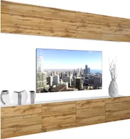 BELINI Wohnwand Vollausstattung Wohnzimmer-Set Moderne Schrankwand mit LED-Beleuchtung Weiß Glänzend Anbauwand TV-Schrank Wotan-Eiche Matt