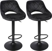2er Barhocker Barstuhl aus Samt, höhenverstellbar mit Metallbeinen Schwarz