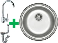 [Edelstahlspüle Ø 42 cm +Armatur] Hochwertig beidseitig Montierbar Küchenspüle Rund Einbauedelstahlspüle Edelstahl Spülbecken f. Unterschränke ab 45 cm inkl. Siphon-Set