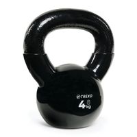 Hantla TREXO Kettlebell 4 kg żeliwna z powłoką winylową do wszechstronnych ćwiczeń w domu i na siłowni Profesjonalna czarna hantla kulista VKB04