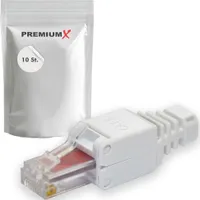 PremiumX 10x Netzwerkstecker CAT6 RJ45 Adapter Kupplung für CAT5 und CAT6 Verlegekabel Patchkabel AWG 24 Innenleiter LAN Stecker LSA Werkzeugfrei Werkzeuglos Geschirmt UTP 1Gbit/s