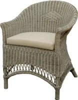 KRINES HOME  Rattansessel Landhaus Flechtsessel aus Natur-Rattan Rattan Sessel Korbsessel Wintergarten (Royal Grau, mit Polster)