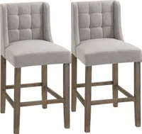 HOMCOM 2er-Set Barhocker moderne Küchenstühle Bistrohocker Barstühle für Küche mit Rückenlehne Tresenhocker Leinen-Touch Gummiholz Beige 47 x 50 x 101 cm
