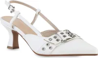 VAN HILL Damen Slingpumps Pumps Spitz Stiletto Schnallen Schuhe 841584, Farbe: Weiß, Größe: 38