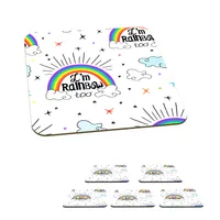 MuchoWow® Sklenený podtácek Štvorcová sada 6 kusov Dúha - oblaky - vzor 10x10x0.3cm Podložky pod poháre - podložky pod nápoje - ochrana stolovej dosky