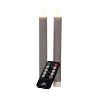 Coen Bakker LED Stabkerzen mit beweglicher Flamme taupe geriffelt 23cm 2 St. Fernbedienung