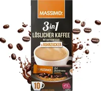 MASSIMO 3in1 Löslicher Kaffee mit Kaffeeweißer & Rohrzucker 170g / 10 Sticks Instantkaffee