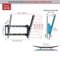 Barkan Flat / Curved TV-Wandhalterungen E310+ Wandhalterung, Neigbar, 29-65", Höchstgewicht (Belastbarkeit) 50 kg, Schwarz