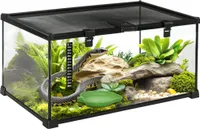 PawHut Terárium pro plazy Skleněné terárium pro plazy Obojživelníci Arachnidi s teploměrem Chovný box pro plazy Kovový černý 50 x 30 x 25 cm