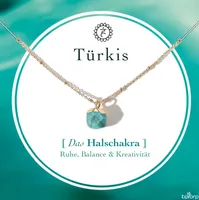 Náhrdelník s čakrou na krku Bixorp Gems tyrkys + 18karátové zlato a nerezová ocel - 36 cm + 8 cm nastavitelný - čakra na krku