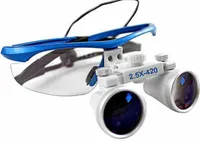 Zubní binokulární lupa Lupy Hlava lupy Optická binokulární drážkovaná lupa Brýle Loupe brýle 2,5X 420MM Modrá