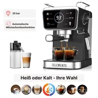 KB ELEMENTS Siebträgermaschine, automatische Milchaufschäumfunktion, Espresso freddo Funktion, 20 bar