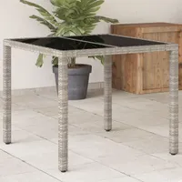 Zahradní stůl se skleněnou deskou světle šedý 90x90x75 cm z polyratanu