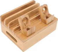 Bambus-Ladestation, multifunktional, 5 Anschlüsse, Ladestation, Rack für Telefone, Tablets, Uhren, Elektronik