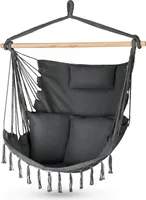 Outtec® Závěsné křeslo se 3 polštáři - 100x130x75cm, do 140 kg - Boho křeslo s třásněmi, sedací vak, houpačka pro venkovní použití, zahradu, balkón, dům - šedá barva