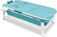 JOIEYOU Faltbare Badewanne Erwachsene 132x61x54cm Klappbadewanne mit Abdeckung und Korb Mobile Foldable Bathtub Freistehende für Badezimmer, Dusche und Balkon, Blau