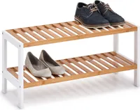 Zeller Schuhregal m. 2 Ablagen, Bambus/MDF, weiß, 70 x 26 x 33 cm