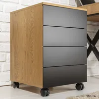 Moderner Rollcontainer STUDIO 40cm Eichenoptik schwarz 4 Schubladen Büroschrank Schrank Container