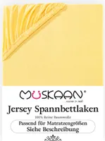 Müskaan Jersey Spannbettlaken 140x200 - 160x200 cm gelb bis 22cm Matratzenhöhe Gummizug Bettlaken 100% Baumwolle