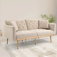 Odikalo Loungesofa Doppelsofa Schlafsofa Samt multifunktion Metallfüßen Beige