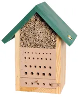 Kleines Insektenhotel mit grünem Dach, Bienenhaus mit Beobachtungsschublade, 23 x 14 x 29 cm, Kiefer