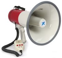 Vexus MEG050 Megafon lautstarkes 50W Megaphone mit Aufnahme-Funktion (Sirene, Mikrofon, Batterie-Betrieb, Trage-Gurt) rot-weiß