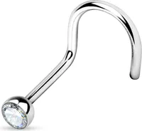 viva-adorno 1,0mm Nasenstecker gebogen Zirkonia Kristall Strass Nasen Piercing Spirale Stud Nasenring Z325, Klar