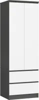 Kleiderschrank AKORD S60 Graphitgrau 60 cm 2 Türen 2 Schubladen Regal Front Weiß B60 x H180 x T51 cm