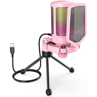 FIFINE Gaming Mikrofon PC USB Streaming Microphone mit Mikrofon Ständer, Rosa